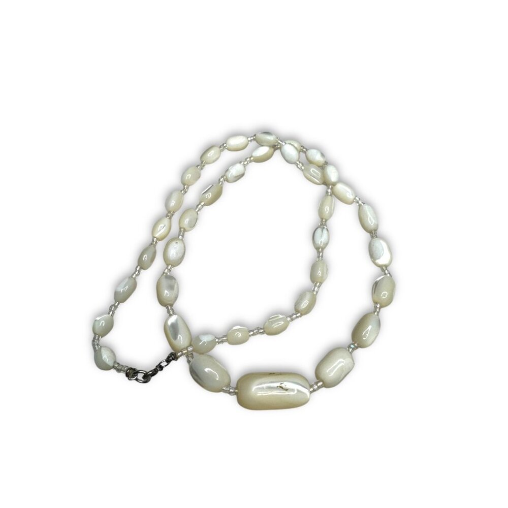 Vintage 21" Mother Of Pearl Beaded Necklace Sterling Silver - Picture 5 of 5